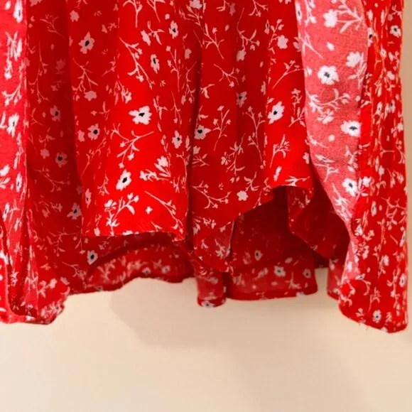 Zara| Cute Floral Flowy Ruffled Red White Mini Skirt/Skort Spring & Summer Sz M - Picture 5 of 5
